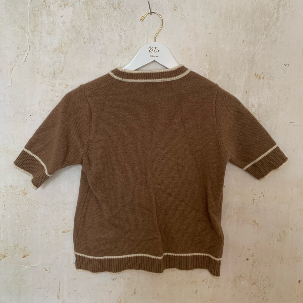 Olive Clothing Company | Brown Short Sleeve Sweater with White Trim
